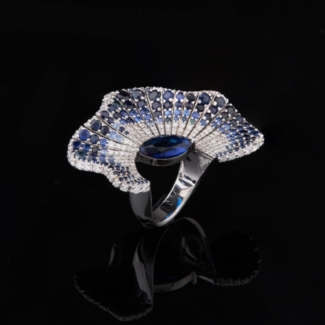 Royal Blue Fan Designer Cocktail Ring
