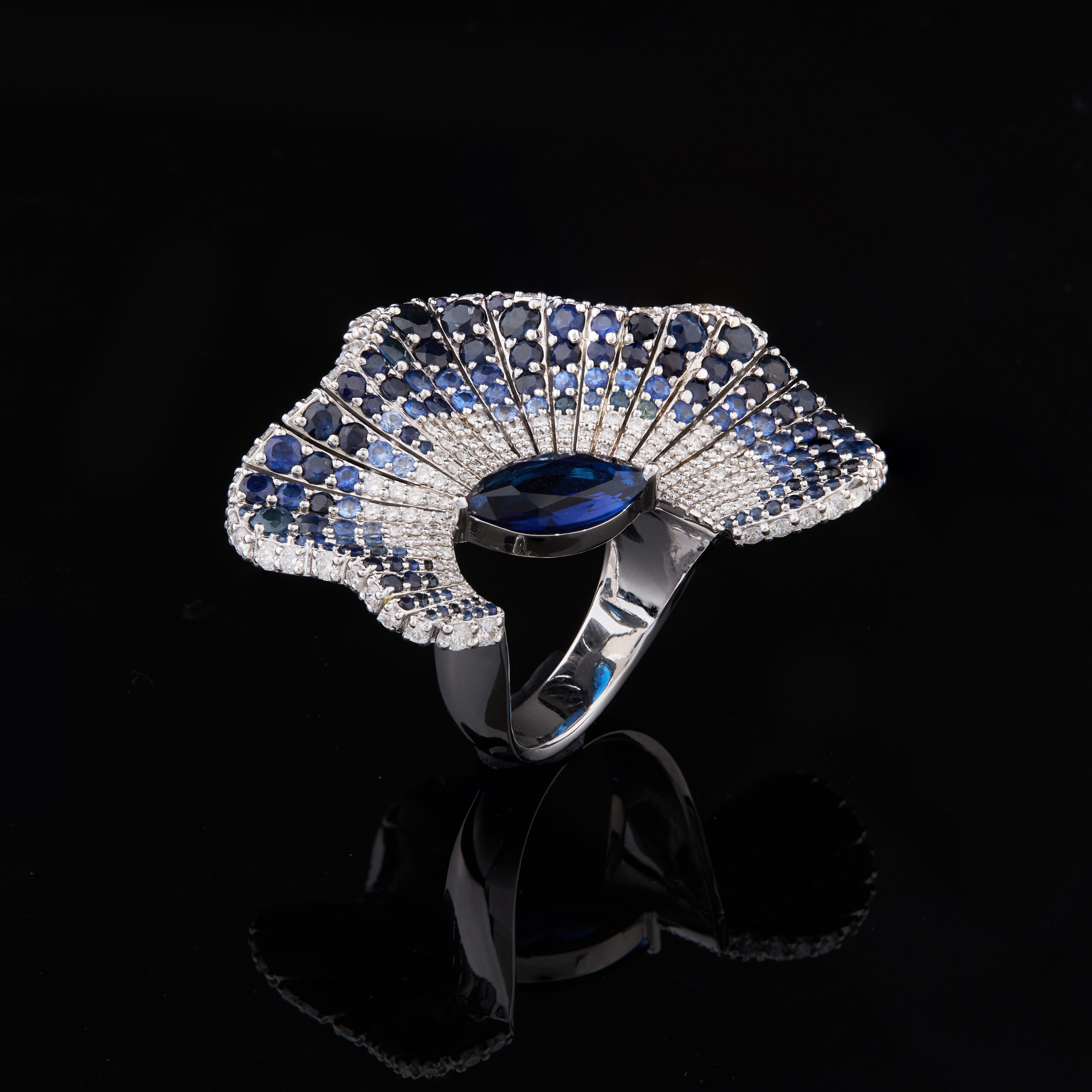 Royal Blue Fan Designer Cocktail Ring