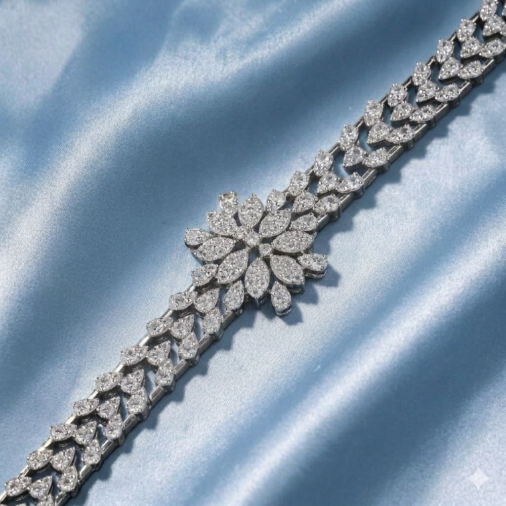 Luxury Moissanite Flower Statement Bracelet in S925 Sterling Silver - Image 3