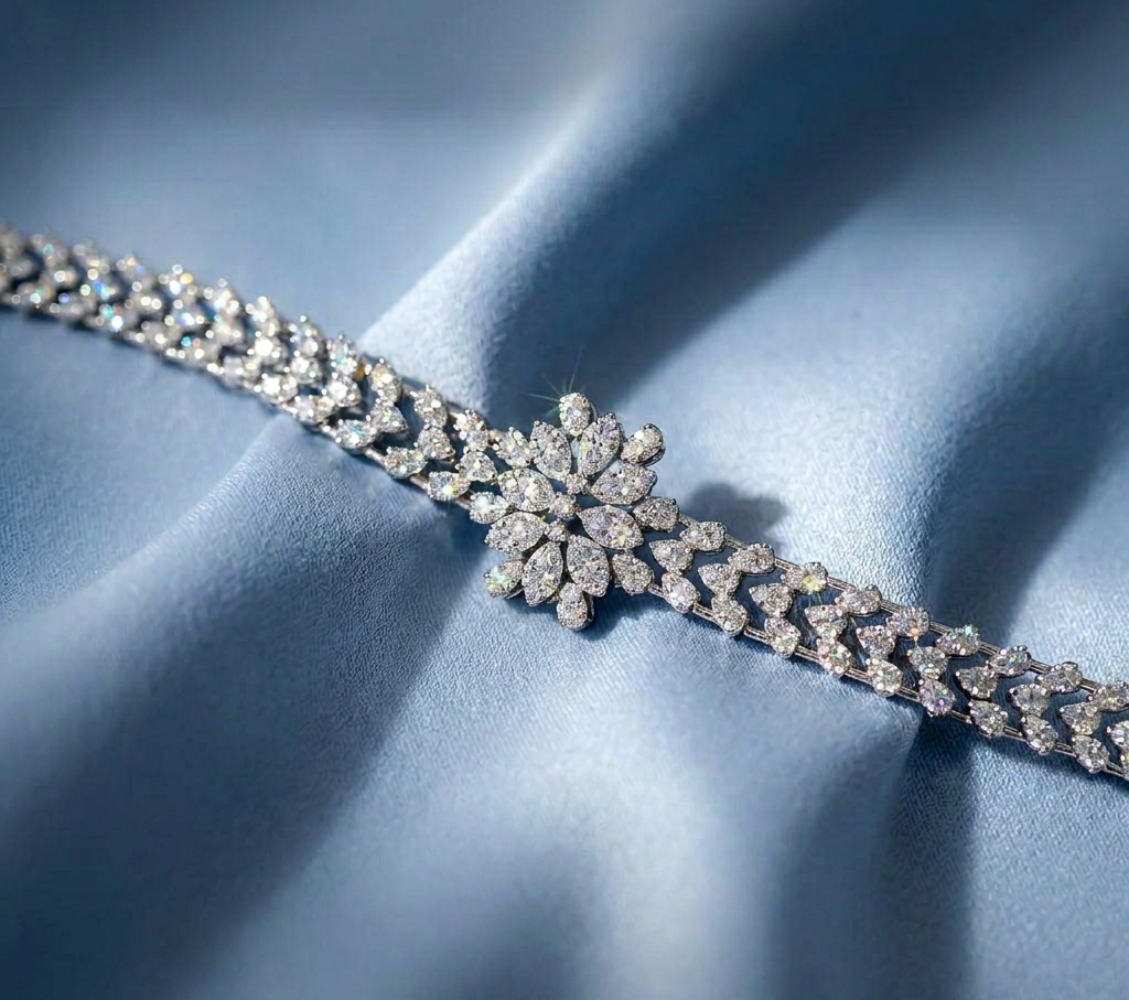Luxury Moissanite Flower Statement Bracelet in S925 Sterling Silver - Image 2
