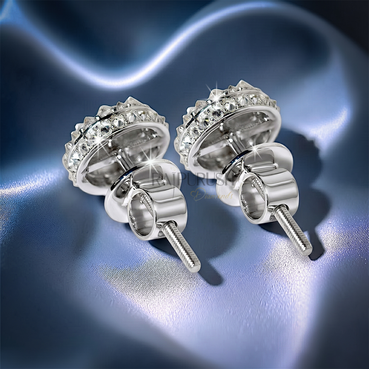 Bold 925 sterling silver hip-hop stud earring featuring reverse-set moissanite diamonds with pointed pavilions facing out, secured with a premium screw back closure.