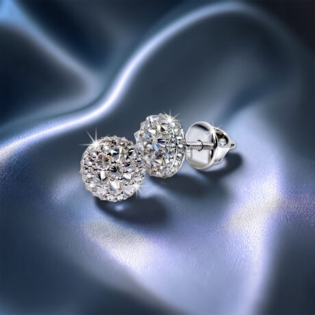 Bold 925 sterling silver hip-hop stud earring featuring reverse-set moissanite diamonds with pointed pavilions facing out, secured with a premium screw back closure.