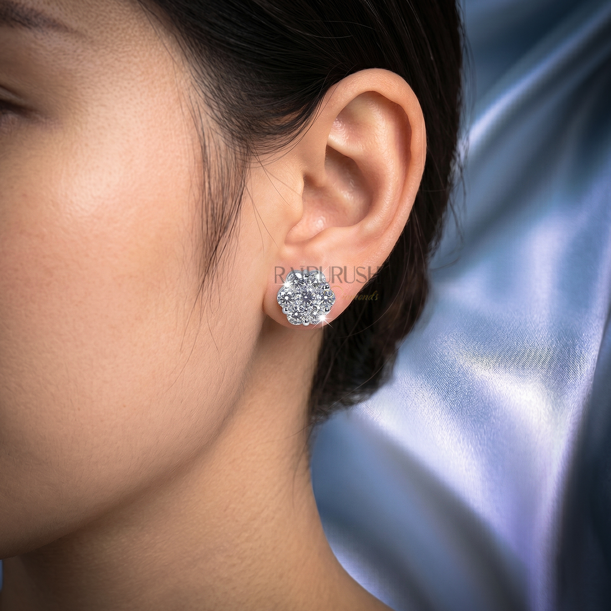Fully iced-out multi-stone cluster halo stud earrings in 925 sterling silver featuring brilliant round moissanite diamonds and a secure threaded screw back closure.