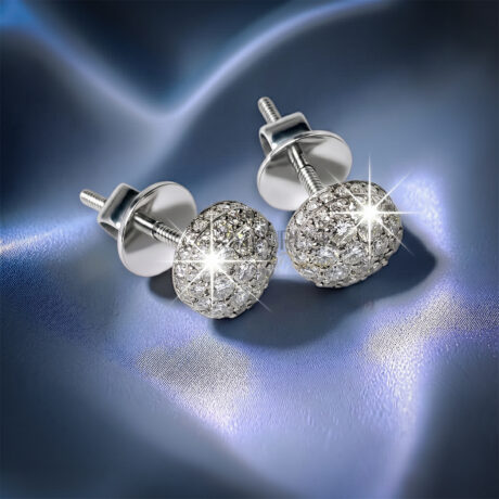 Fully iced-out multi-stone cluster halo stud earrings in 925 sterling silver featuring brilliant round moissanite diamonds and a secure threaded screw back closure.