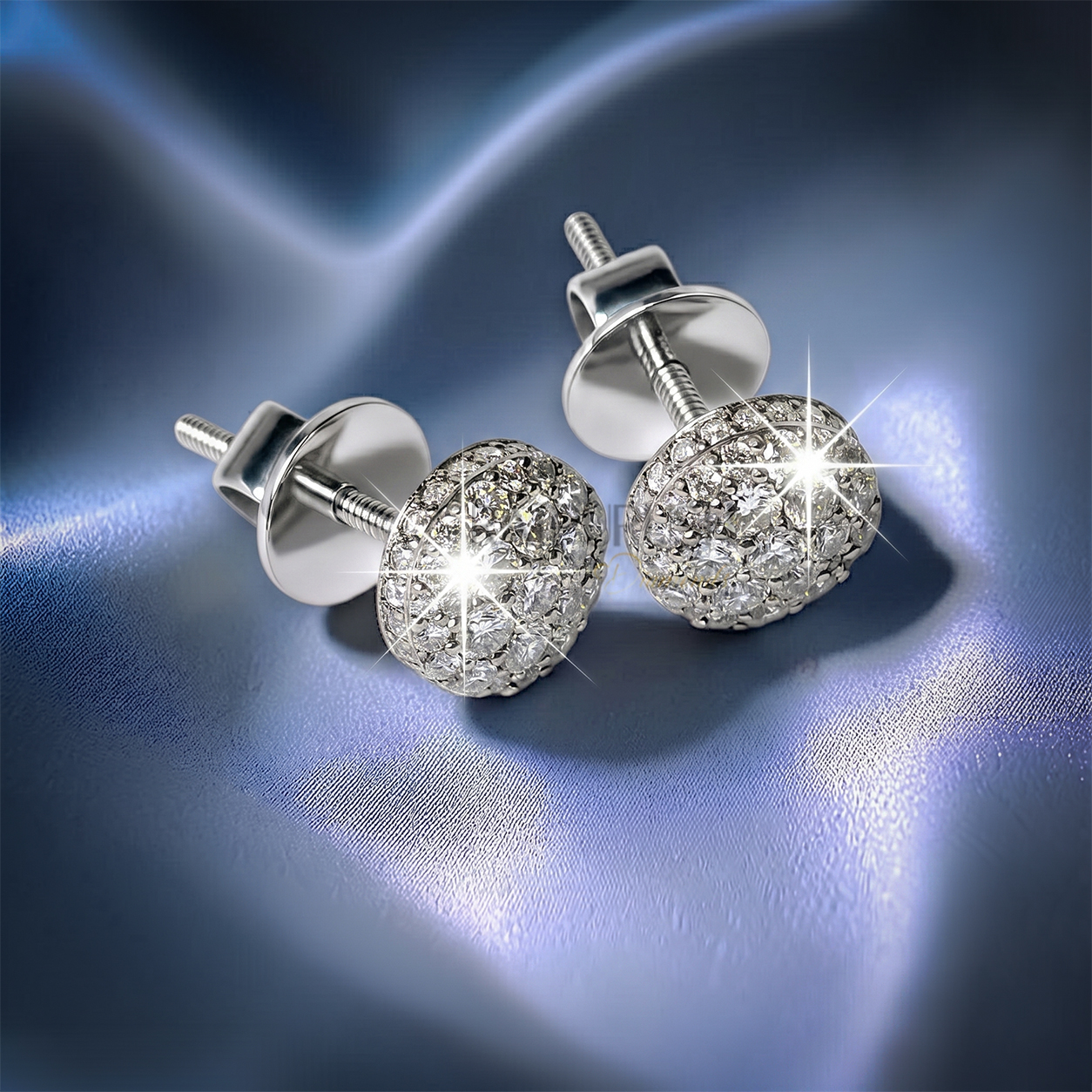 Fully iced-out multi-stone cluster halo stud earrings in 925 sterling silver featuring brilliant round moissanite diamonds and a secure threaded screw back closure.