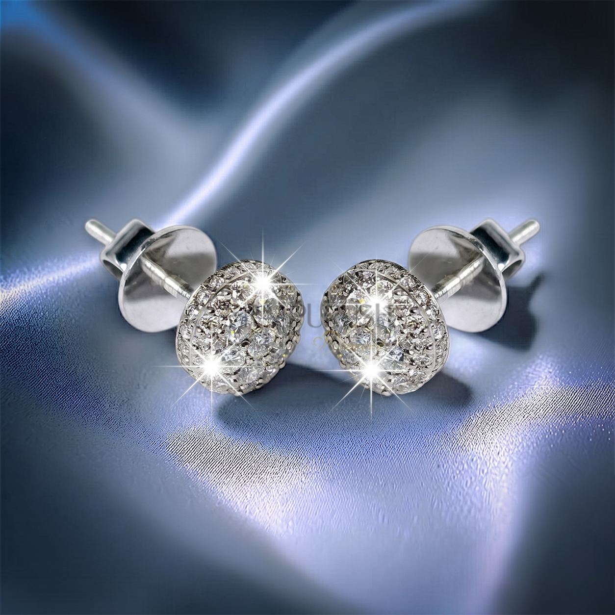 Fully iced-out multi-stone cluster halo stud earrings in 925 sterling silver featuring brilliant round moissanite diamonds and a secure threaded screw back closure.