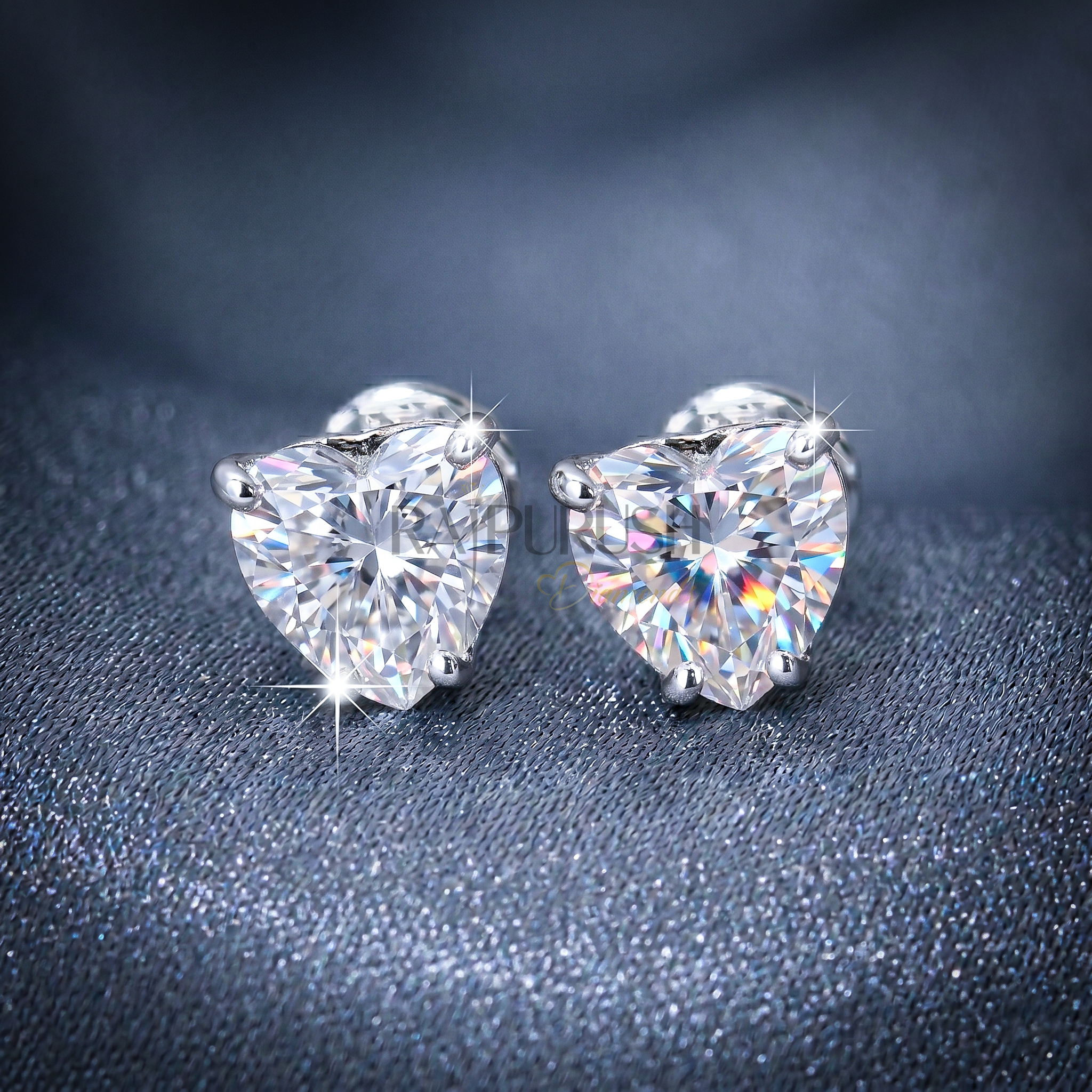 brilliant heart-shaped moissanite stud earrings in 14k yellow gold plated sterling silver, showcasing their fire and sparkle.