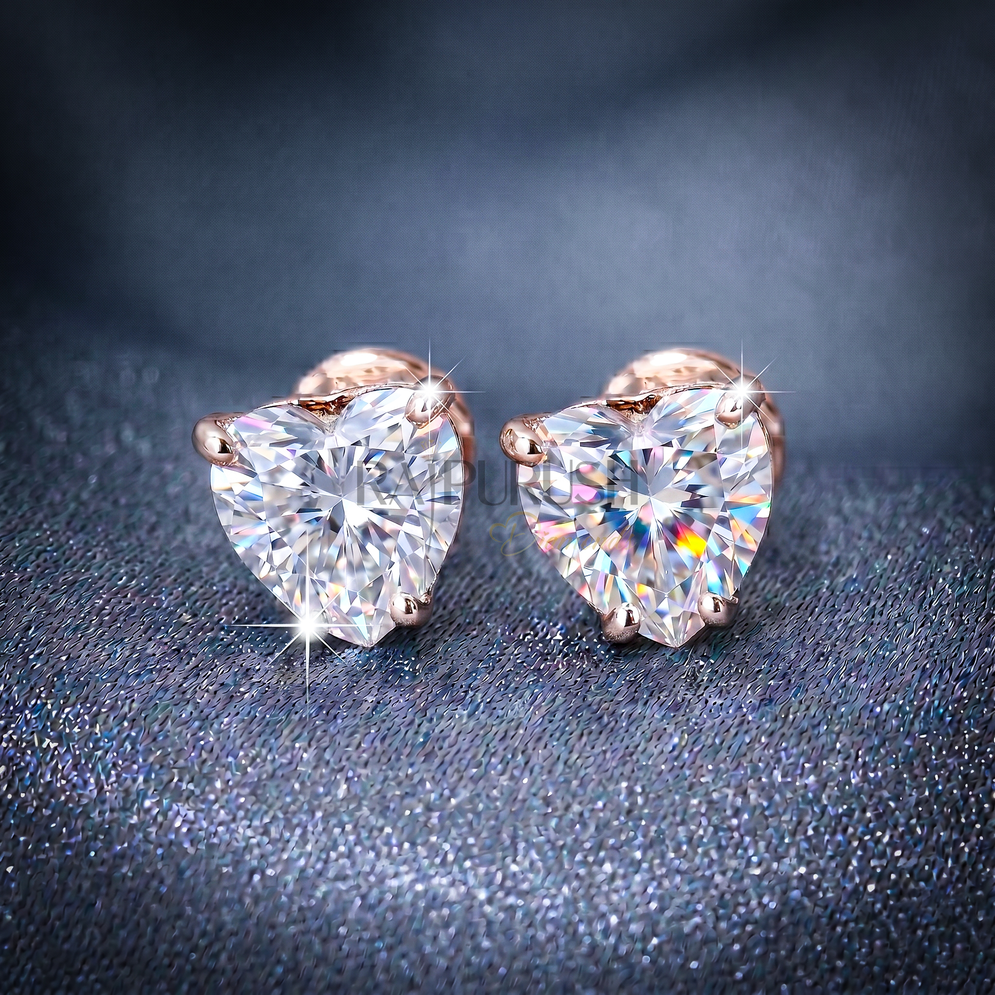 brilliant heart-shaped moissanite stud earrings in 14k yellow gold plated sterling silver, showcasing their fire and sparkle.