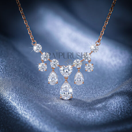 luxurious moissanite heart-shaped pendant necklace with pear-shaped drops on a gold-plated chain