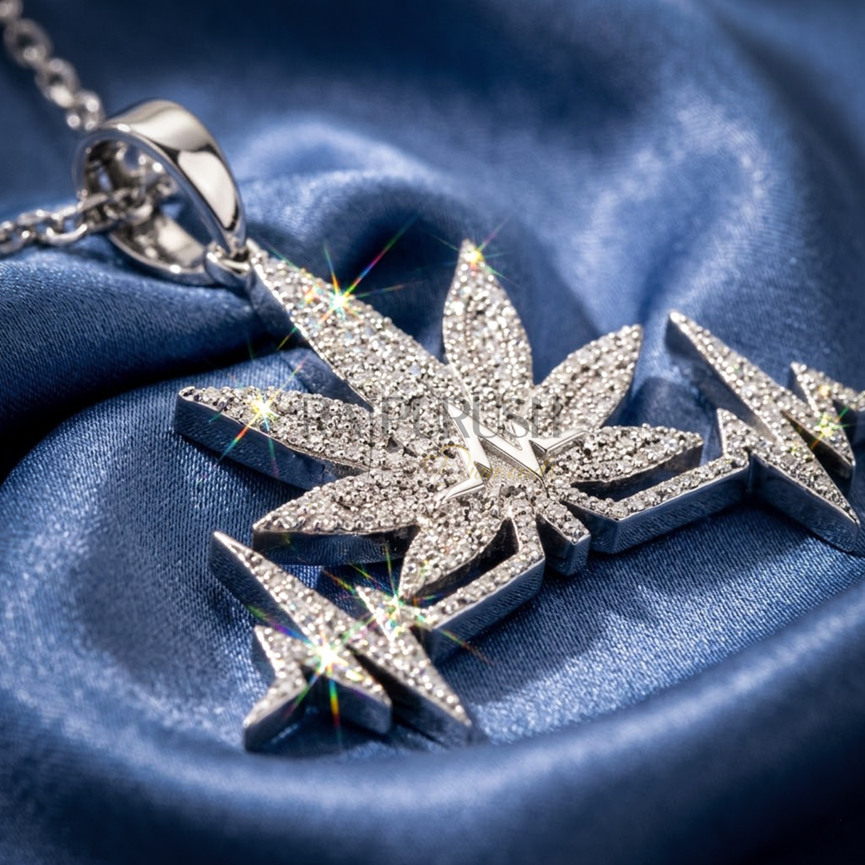 A premium iced out moissanite pendant featuring a leaf and heartbeat design in sterling silver