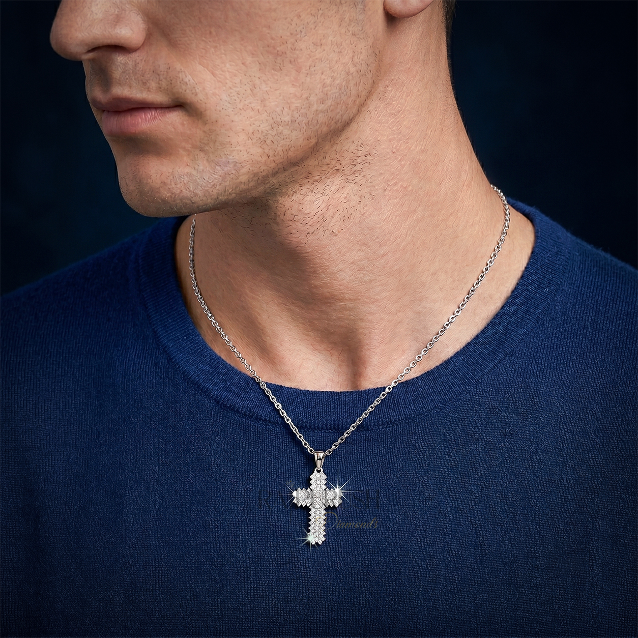 Fully iced-out multi-row cross pendant crafted in 925 sterling silver, packed with brilliant round moissanite diamonds on a high-polish tapered bail.