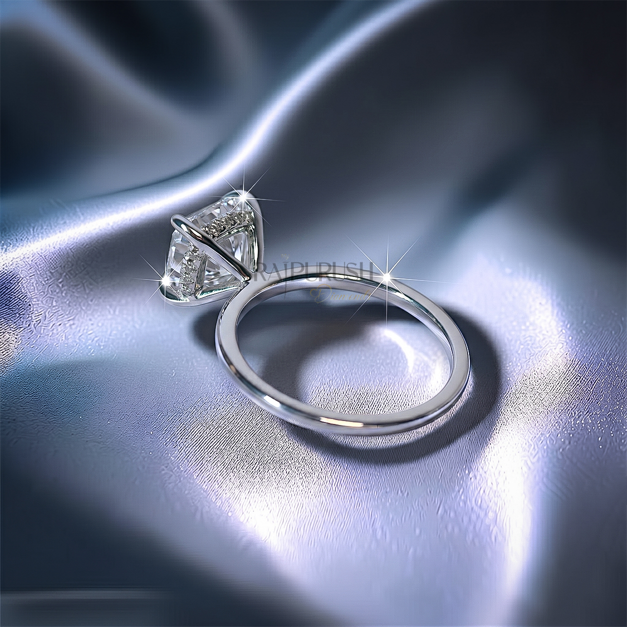Elegant cushion-cut moissanite solitaire engagement ring in 925 sterling silver featuring a hidden halo basket