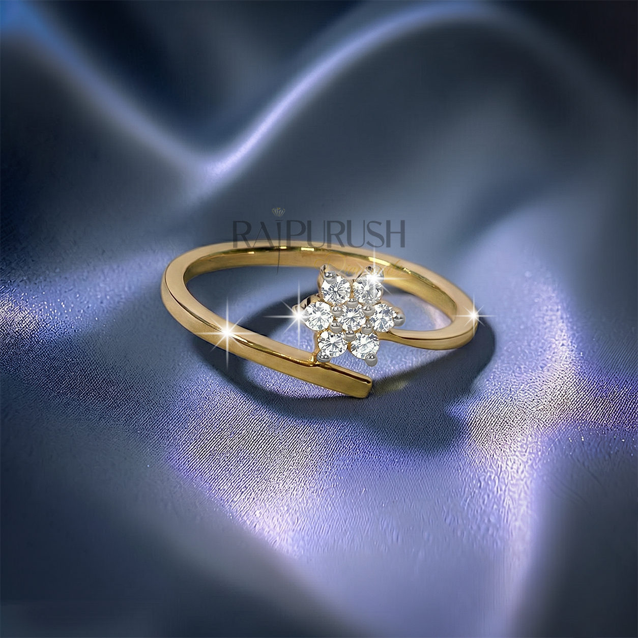 Dainty floral cluster ring featuring sparkling Moissanite stones set in 14k yellow gold plated 925 sterling silver