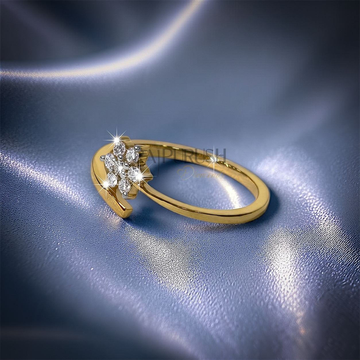 Dainty floral cluster ring featuring sparkling Moissanite stones set in 14k yellow gold plated 925 sterling silver