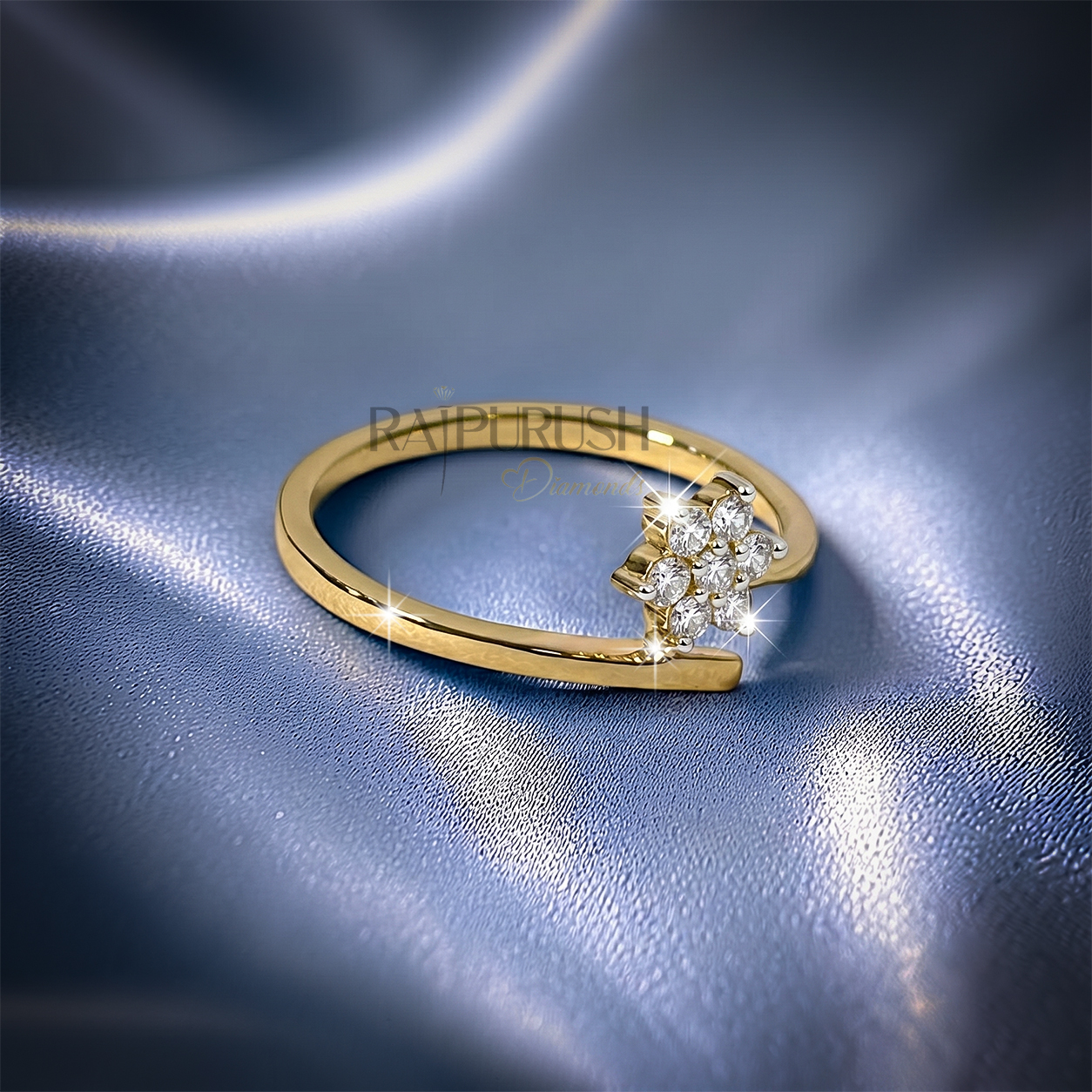 Dainty floral cluster ring featuring sparkling Moissanite stones set in 14k yellow gold plated 925 sterling silver
