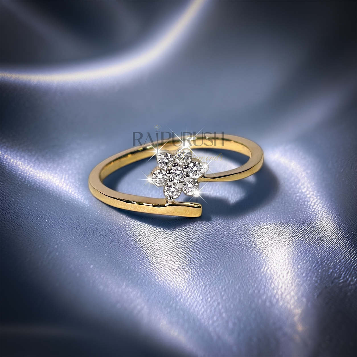 Dainty floral cluster ring featuring sparkling Moissanite stones set in 14k yellow gold plated 925 sterling silver