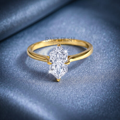 A striking Dutch Marquise cut moissanite engagement ring featuring a sleek solitaire setting in 14k gold-plated silver