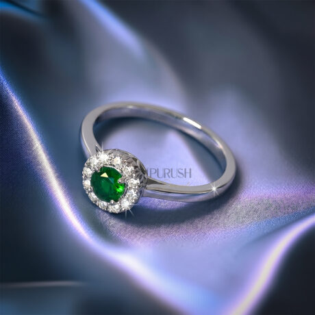 Unique nature-inspired engagement ring in S925 sterling silver featuring a textured twig branch band accented with marquise diamond leaves and a round moissanite center stone.