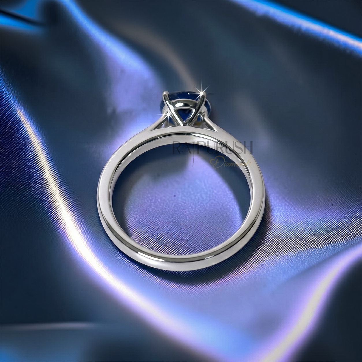 Brilliant Cut Sapphire Ring, 1CT Round deep blue sapphire solitaire ring in Sterling Silver.