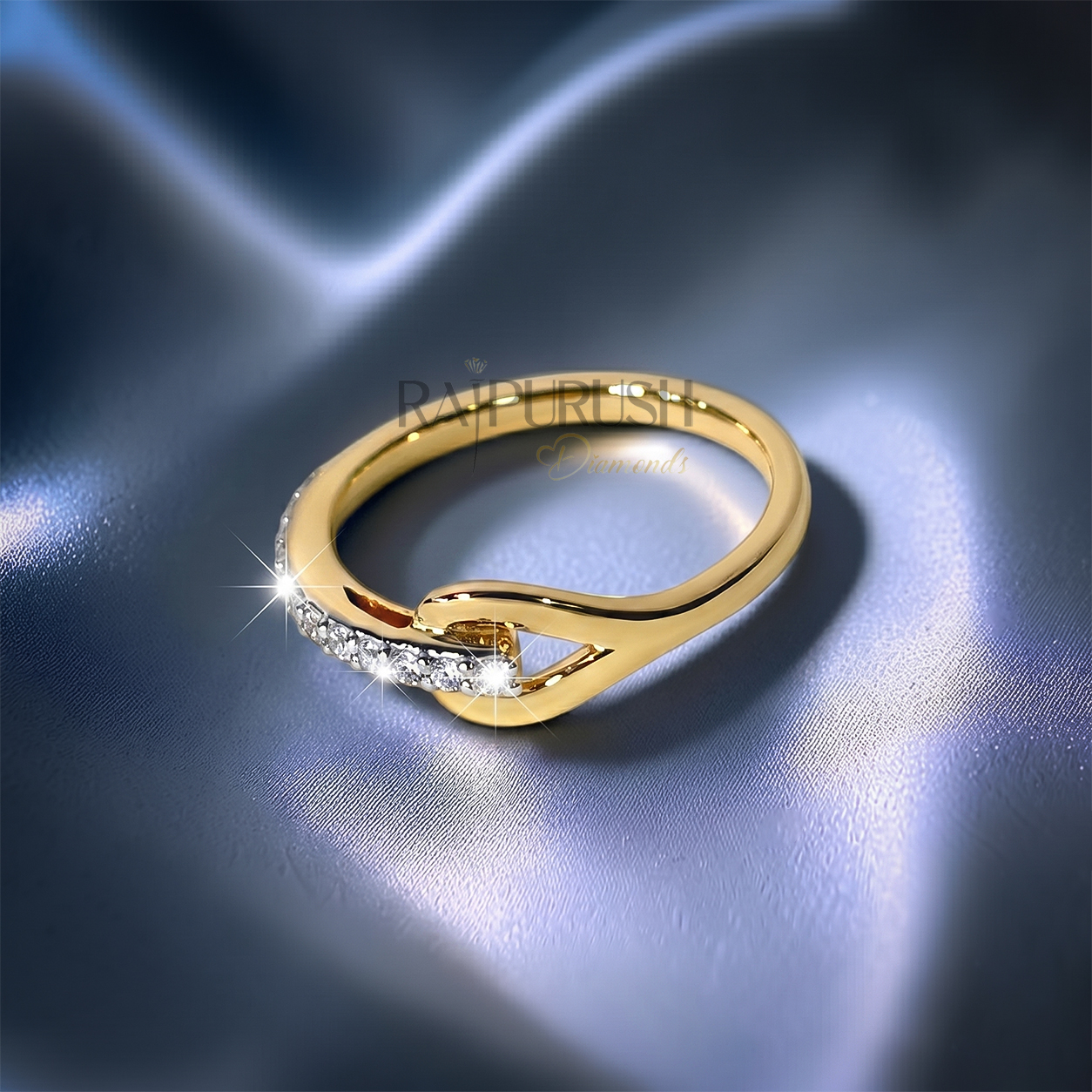 Elegant 14K gold plated silver band featuring sparkling moissanite accents in a modern interlocking design.