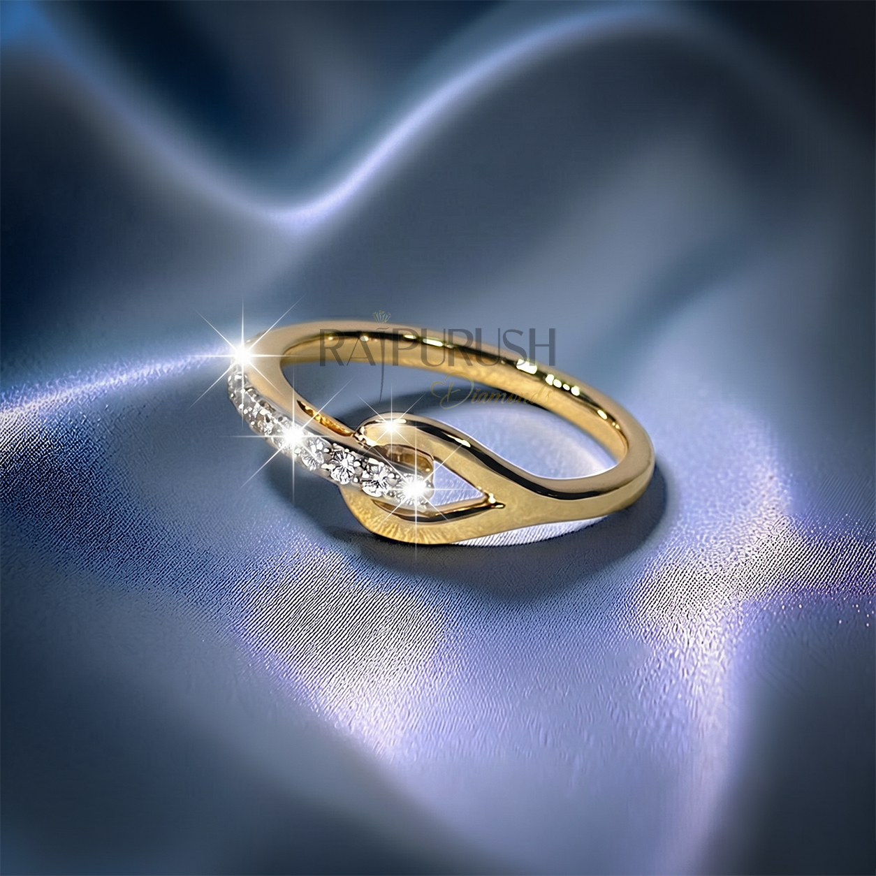 Elegant 14K gold plated silver band featuring sparkling moissanite accents in a modern interlocking design.