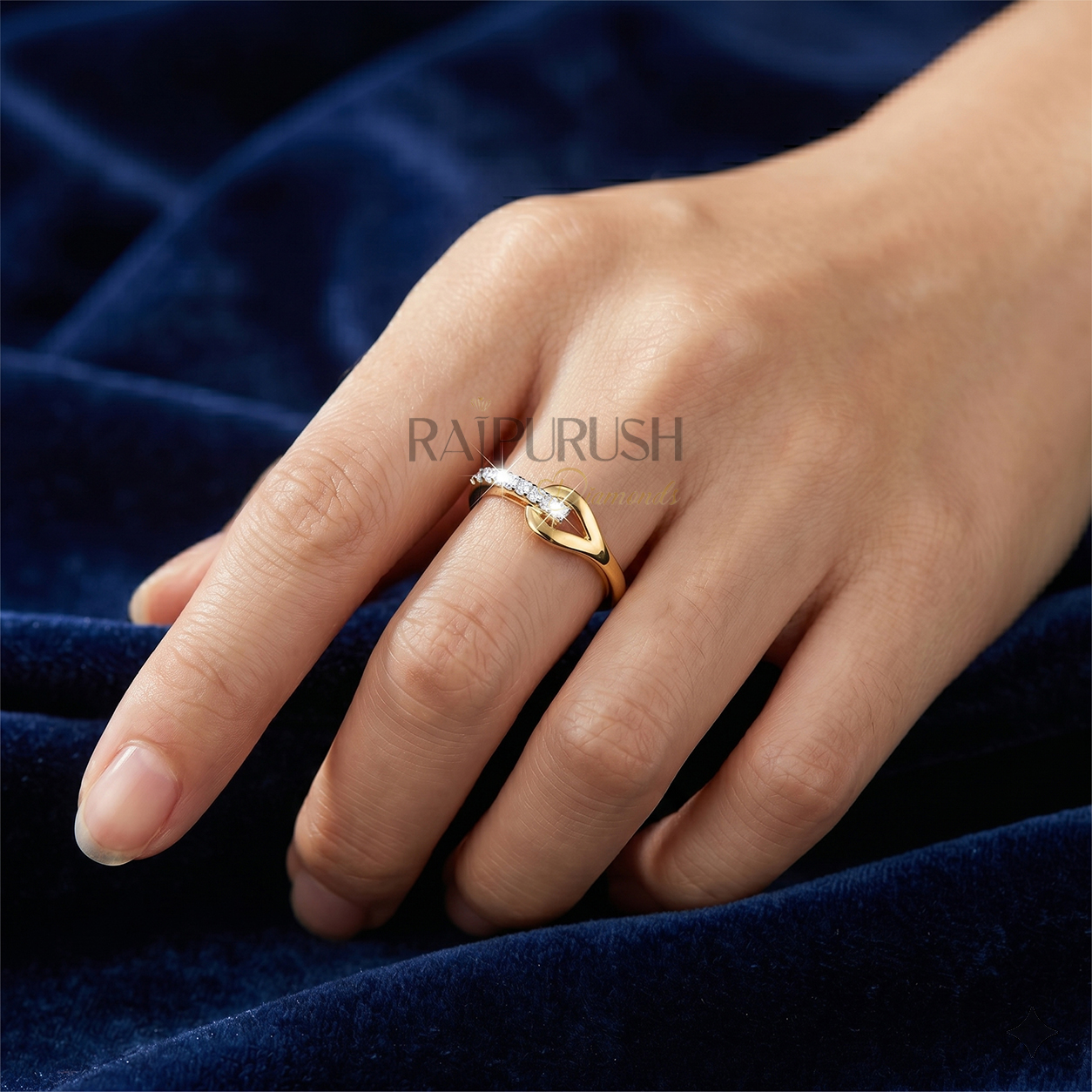 Elegant 14K gold plated silver band featuring sparkling moissanite accents in a modern interlocking design.